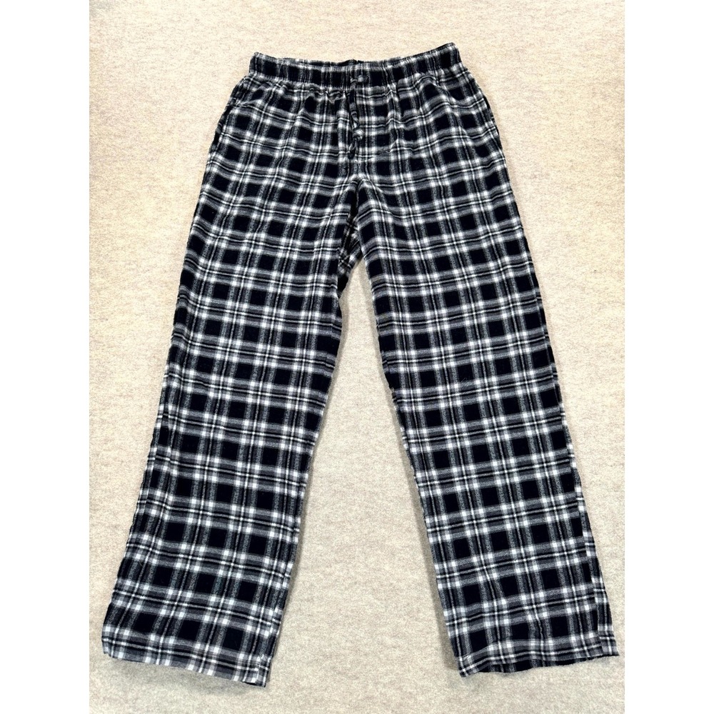 Croft & Barrow Pajama Pants Mens Medium Black White Plaid Drawstring Sleepwear